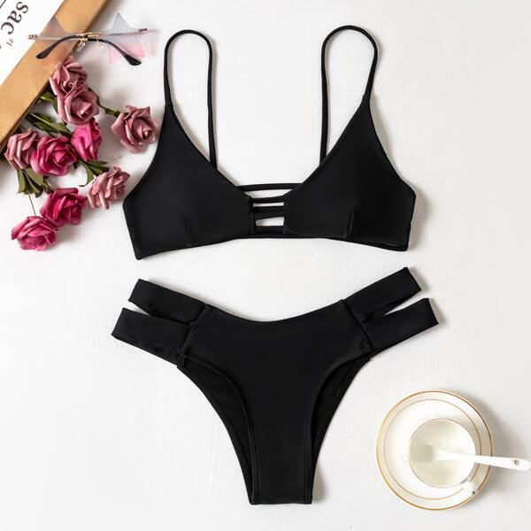 Cut-out Detail Bikini Swimsuit, Black