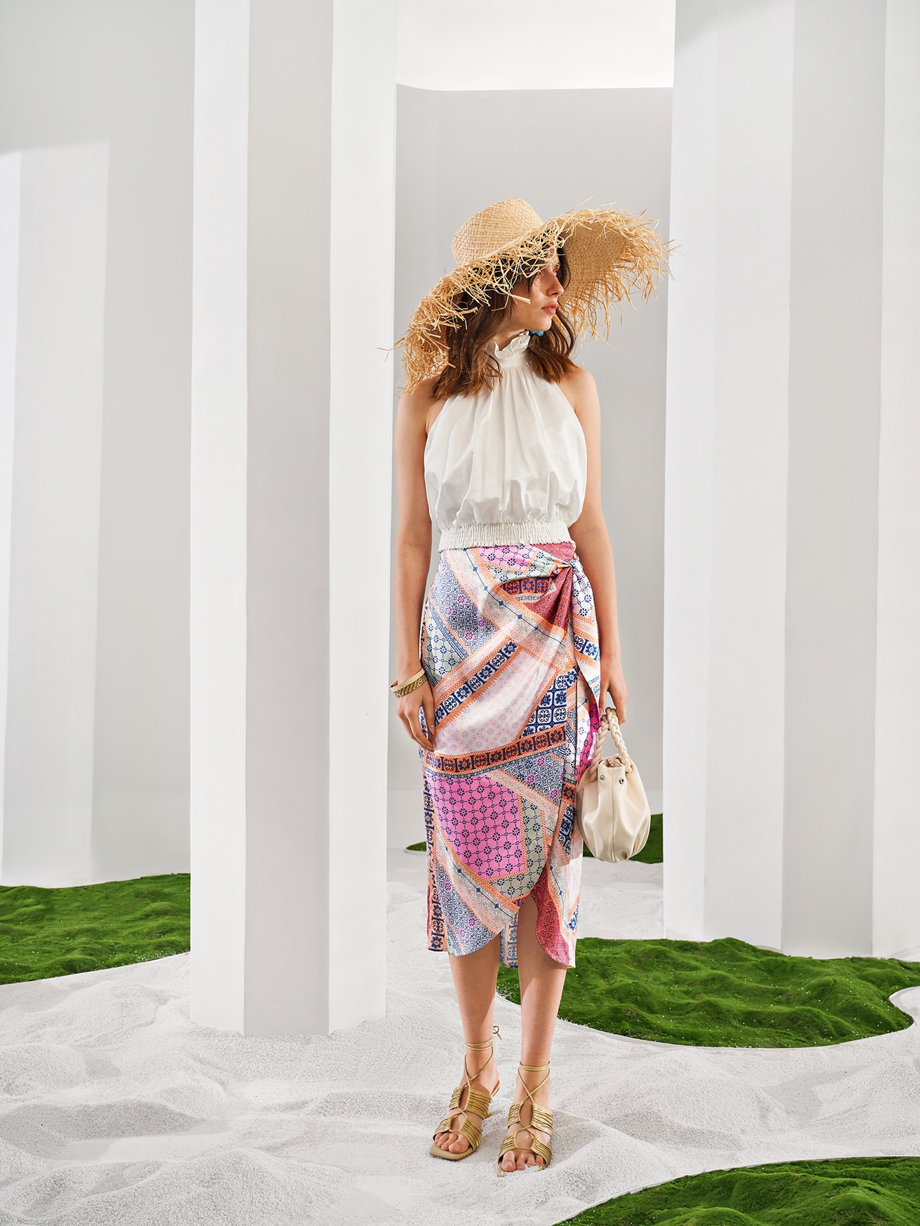 即発新品4y Dress skirt and its printed scarf Ruby Reversible Wrap Skirt - DG Fuchsia / Peony Teal