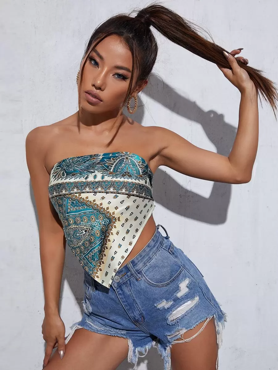 Soleia Top tubo pañuelo con estampado de paisley