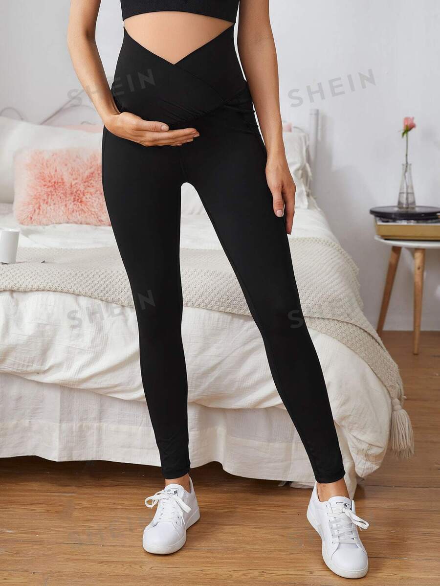 SHEIN Maternidad leggings cruzados unicolores