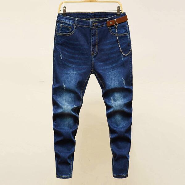 Men Cat Scratch Washed Jeans, Dark wash