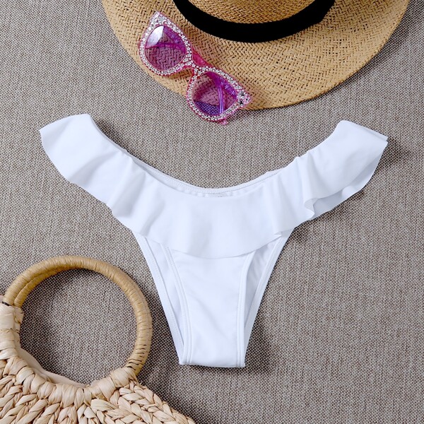 Ruffle Trim Bikini Panty, White