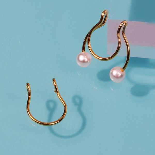 2pcs Faux Pearl Decor Nose Ring, Gold