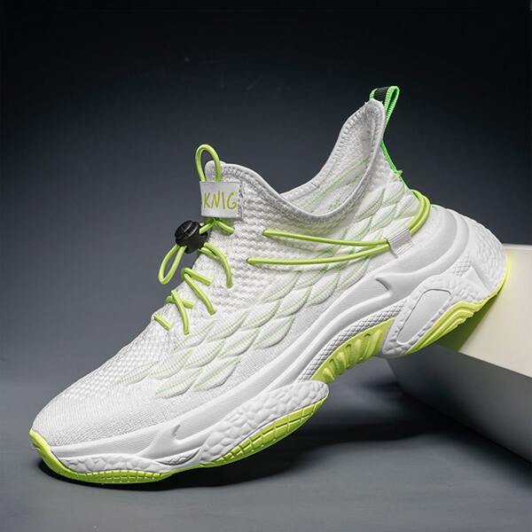 Men Drawstring Decor Fish Scale Sneakers, White