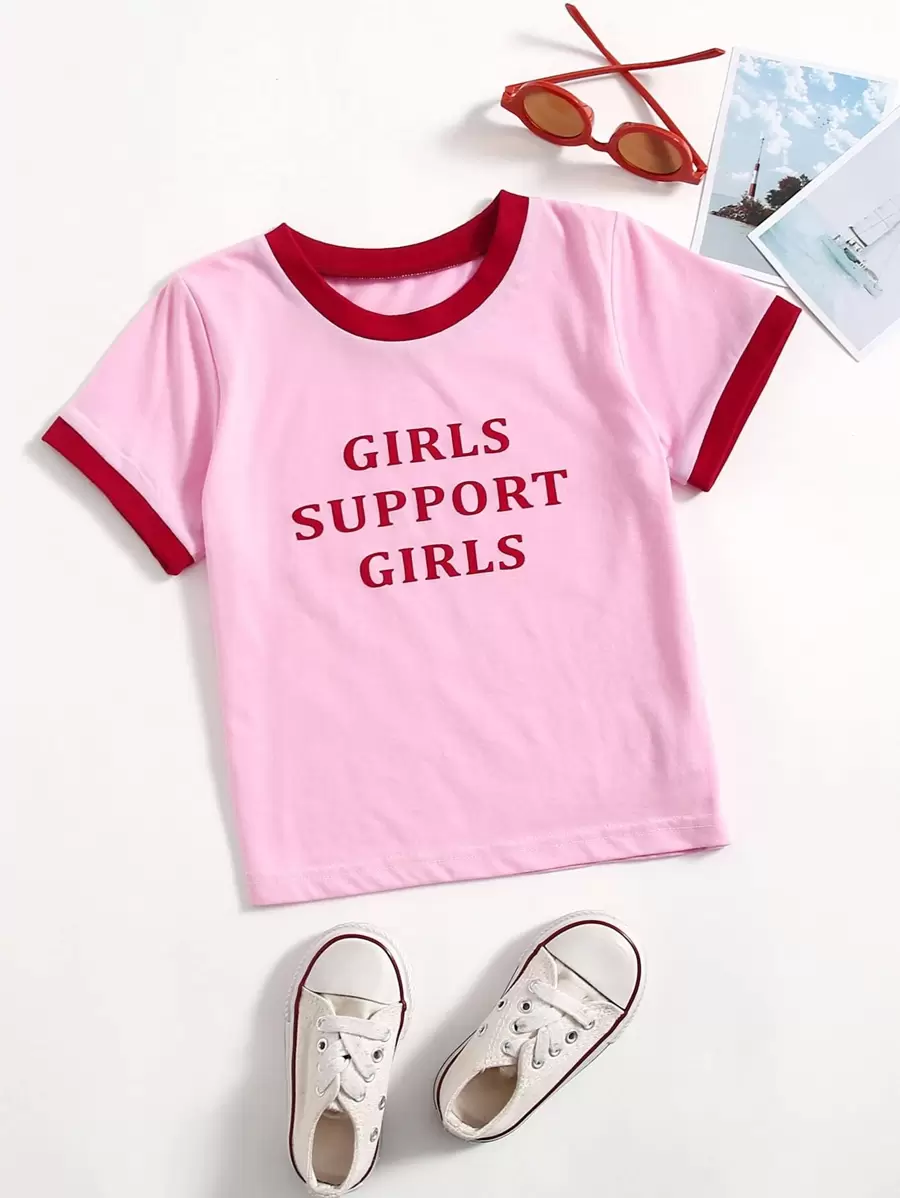 SHEIN Young Girl Slogan Graphic Ringer Tee
