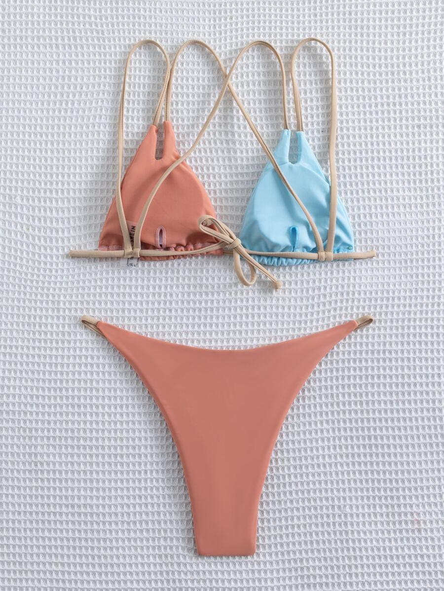 Color Block Triangle Thong Bikini Set Shein Usa