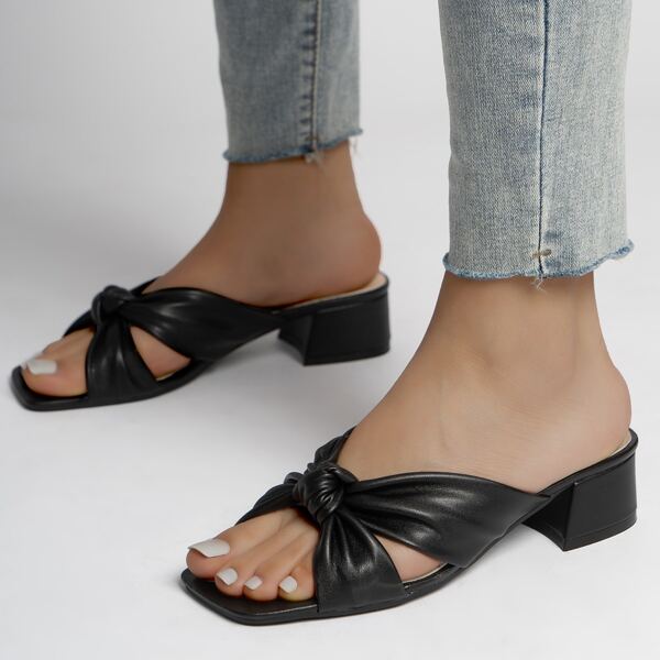 Knot Decor Mule Sandals, Black