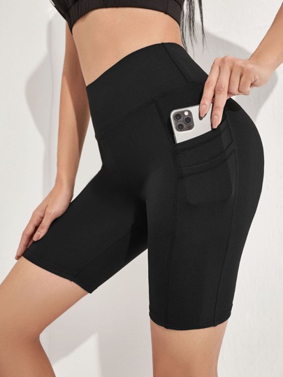 SHEIN Sport Studio Solid Cycling Shorts With Phone Pocket