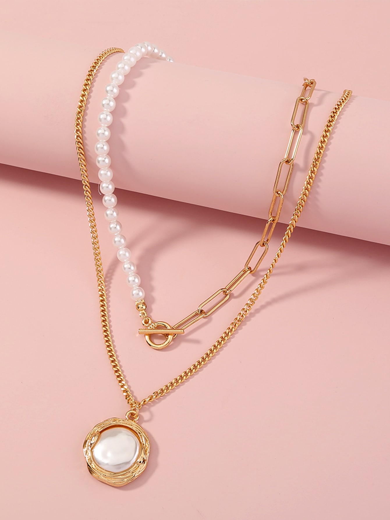 2pcs Faux Pearl Decor Necklace