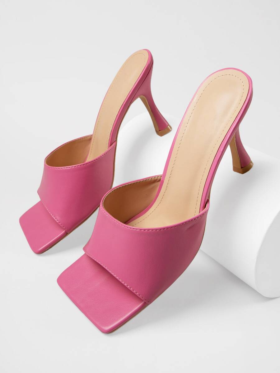 Faux Leather Open-Toe Low Stiletto Heels