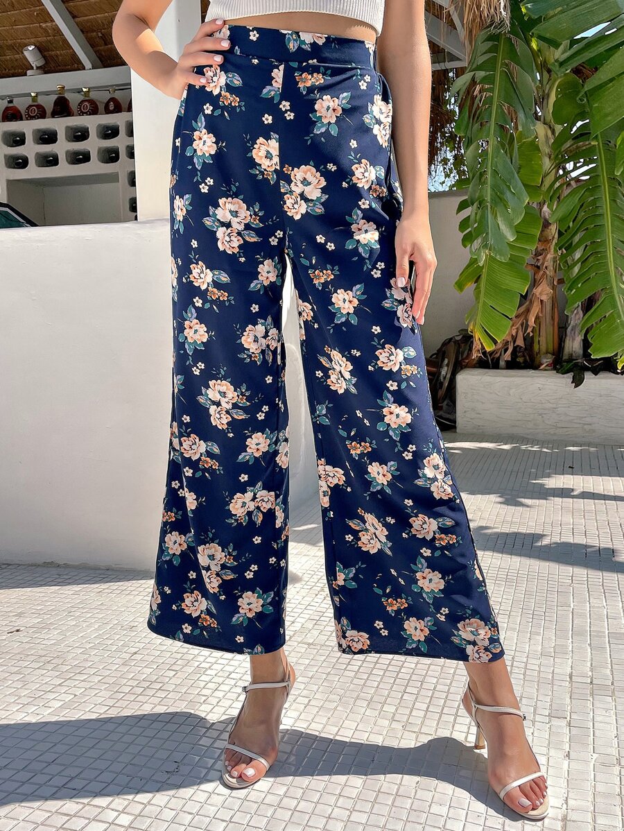 SHEIN Unity Floral Print Wide Leg Trousers