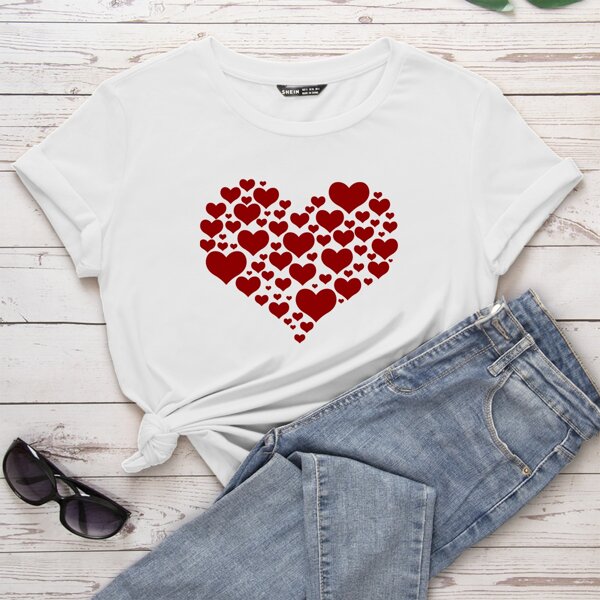 Heart Print Tee, White