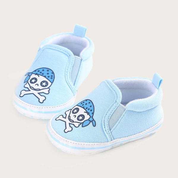 Baby Boy Skull Print Slip On Sneakers, Blue
