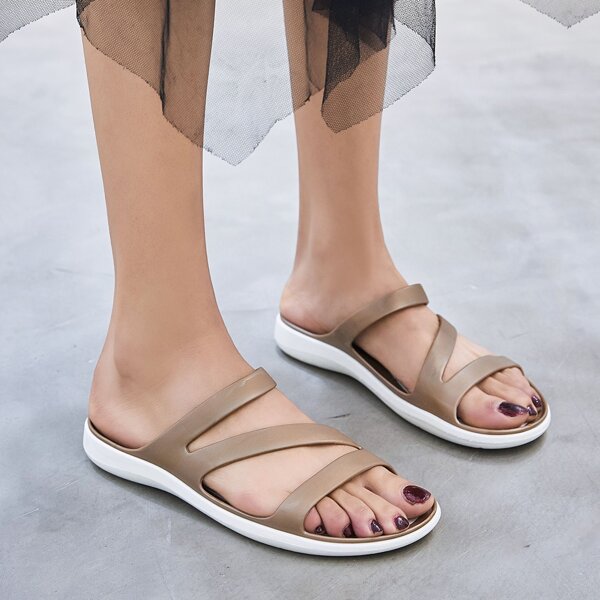 Minimalist Open Toe Slides, Khaki