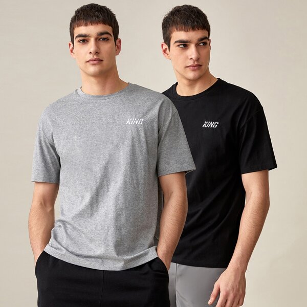 Men 2 Pack Letter Graphic Tee, Multicolor