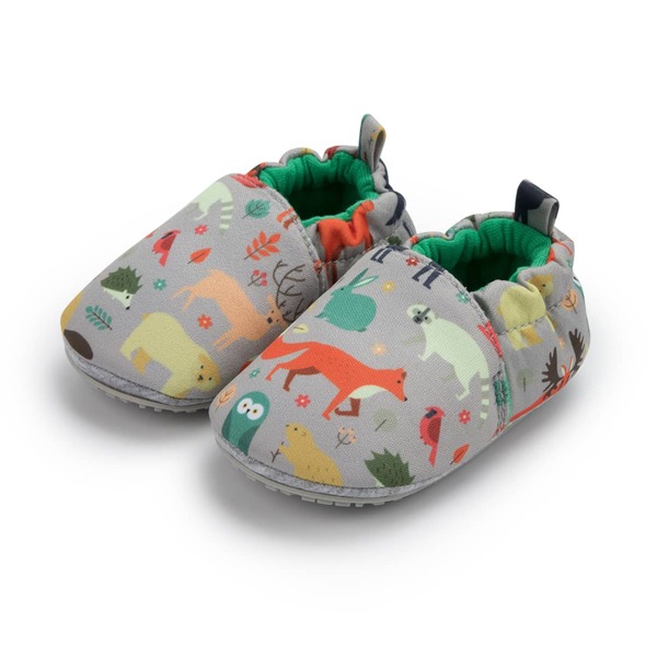 Baby Boy Cartoon Animal Print Flats, Grey