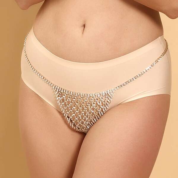 Rhinestone Decor Body Chain, Gold