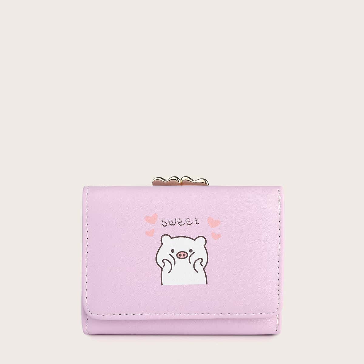 Cartoon Pig Short Purse, Lilac purple 
Cartoon Pig Short Purse, Lilac purple