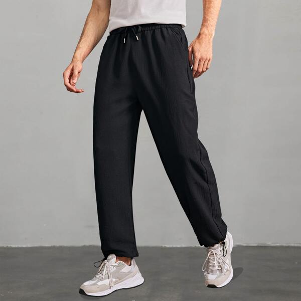 Men Drawstring Waist & Hem Carrot Pants, Black