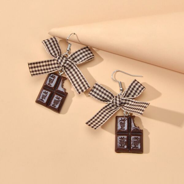 Bow Knot Decor Chocolate Drop Earrings, Coffee brown