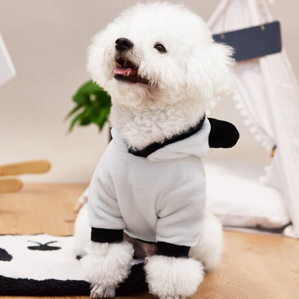 Panda Design Pet Hoodie, Black and white