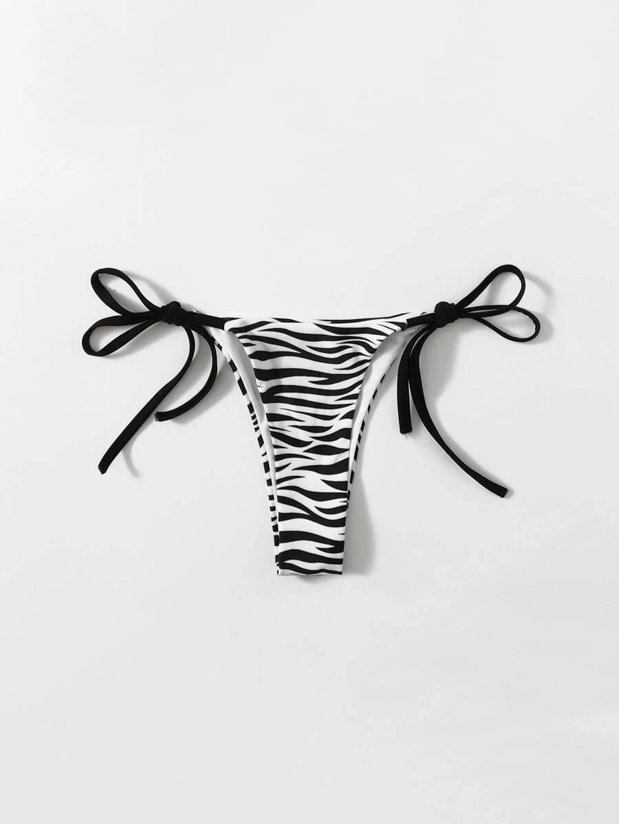 SHEIN Swim ثونغ بيكيني مخطط نمط حمار وحشي