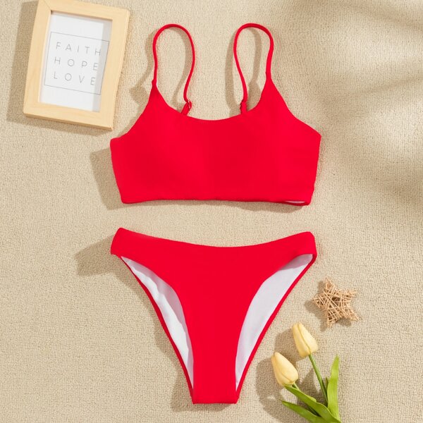 Adjustable Strap Bikini Swimsuit, Red