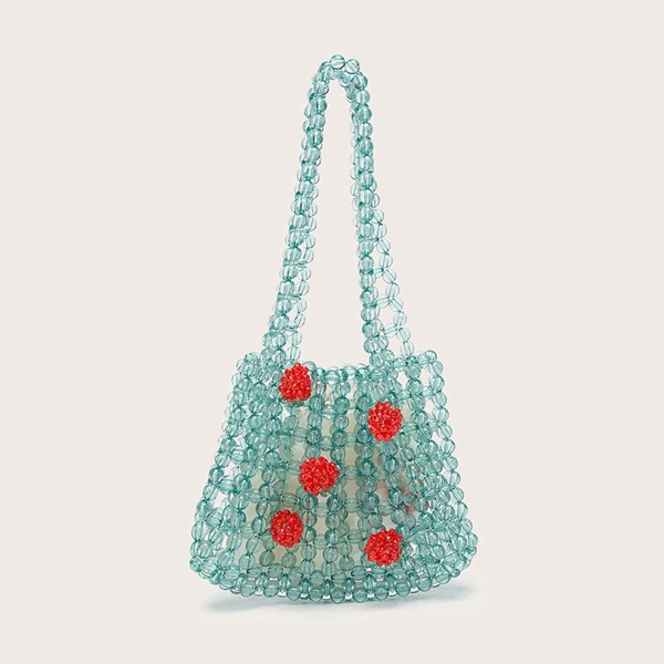 Beaded Shoulder Bag With Inner Pouch, Mint green