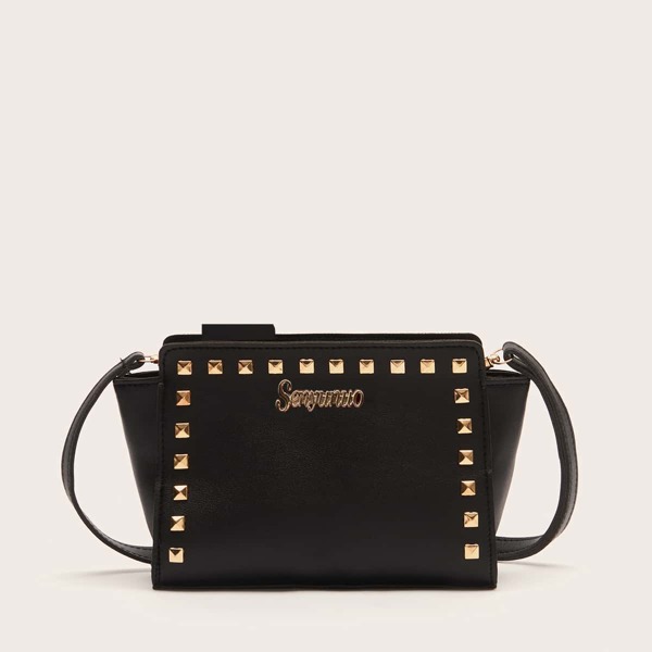 Studded Decor Crossbody Bag, Black