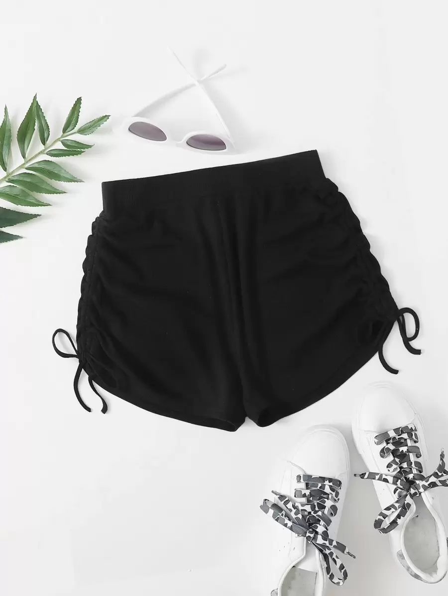 SHEIN EZwear Drawstring Ruched Solid Shorts