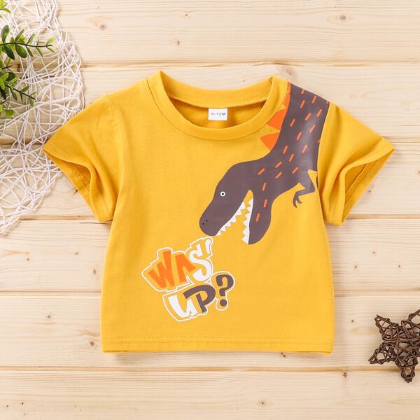 Toddler Boys Dinosaur And Slogan Graphic Tee, Yellow