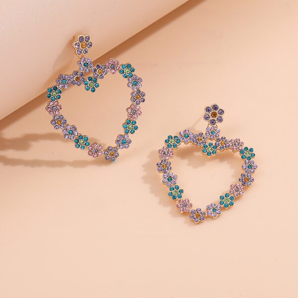 Rhinestone Heart Design Drop Earrings, Multicolor