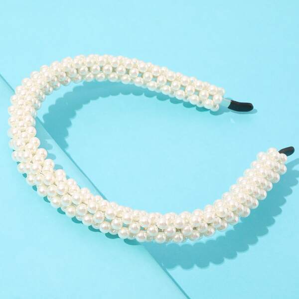 Faux Pearl Beaded Hair Hoop, White