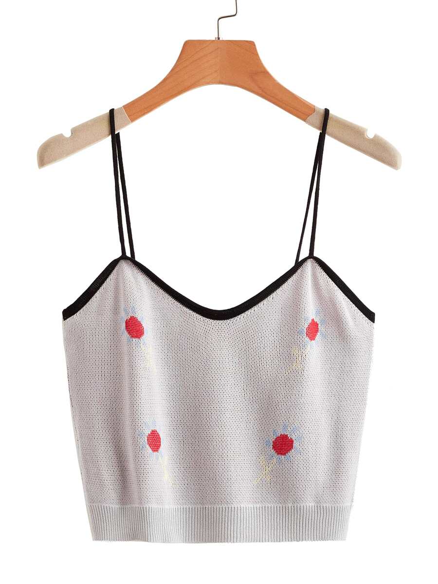 SHEIN Unity Contrast Binding Floral Pattern Knit Top