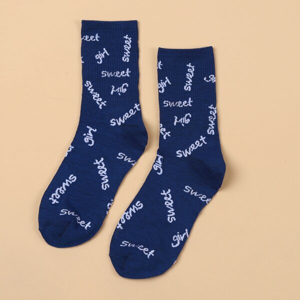 Letter Graphic Crew Socks, Navy blue