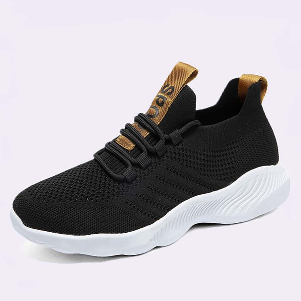 Men Lace Up Decor Knit Sneakers, Black