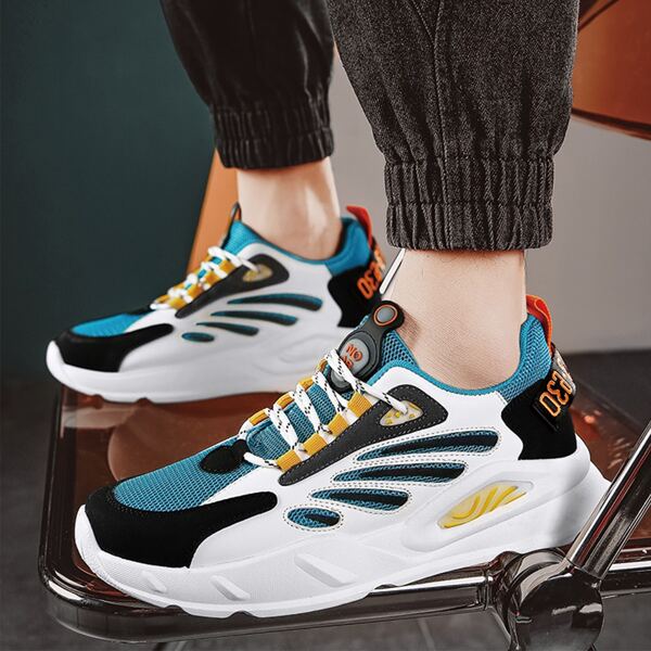 Men Color Block Mesh Sneakers, Blue