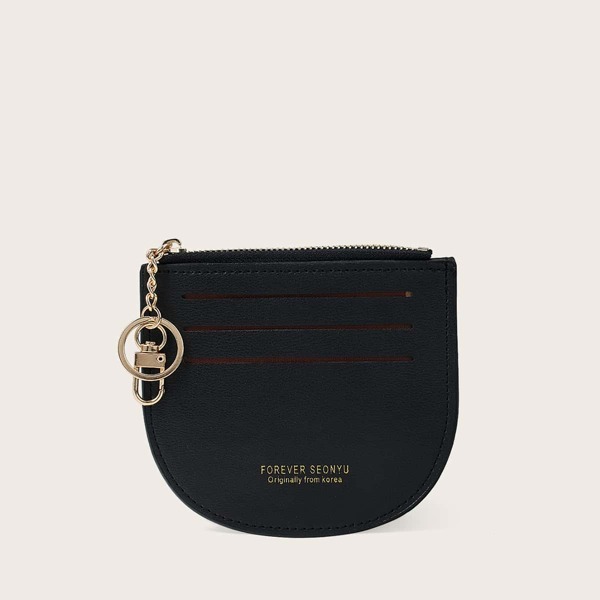 Minimalist Card Holder With Keychain, Black