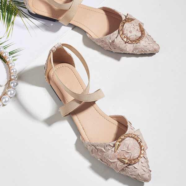 Buckle & Rhinestone Decor Two Part Flats, Apricot