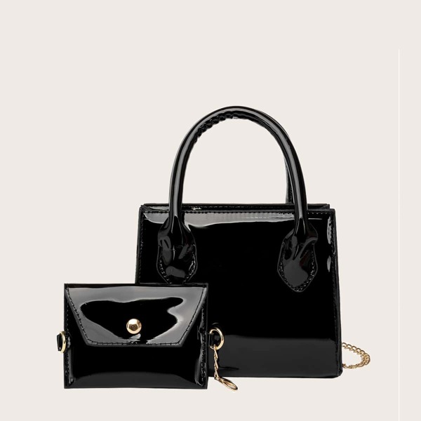 Minimalist Satchel Bag With Crossbody Bag, Black