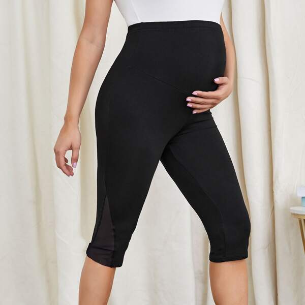 Maternity Sheer Mesh Insert Leggings, Black