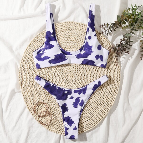 Cow Print Cheeky Bikini Swimsuit, Purple