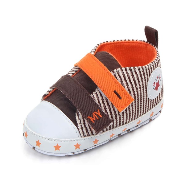 Baby Boy Striped Double Velcro Sneakers, Brown