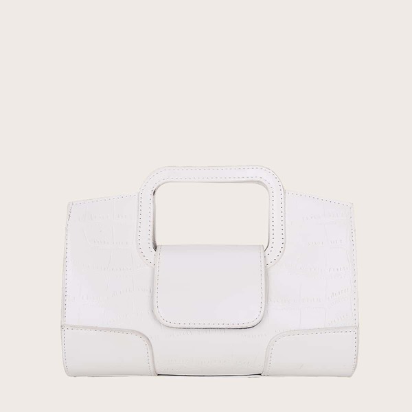 Croc Embossed Chain Satchel Bag, White