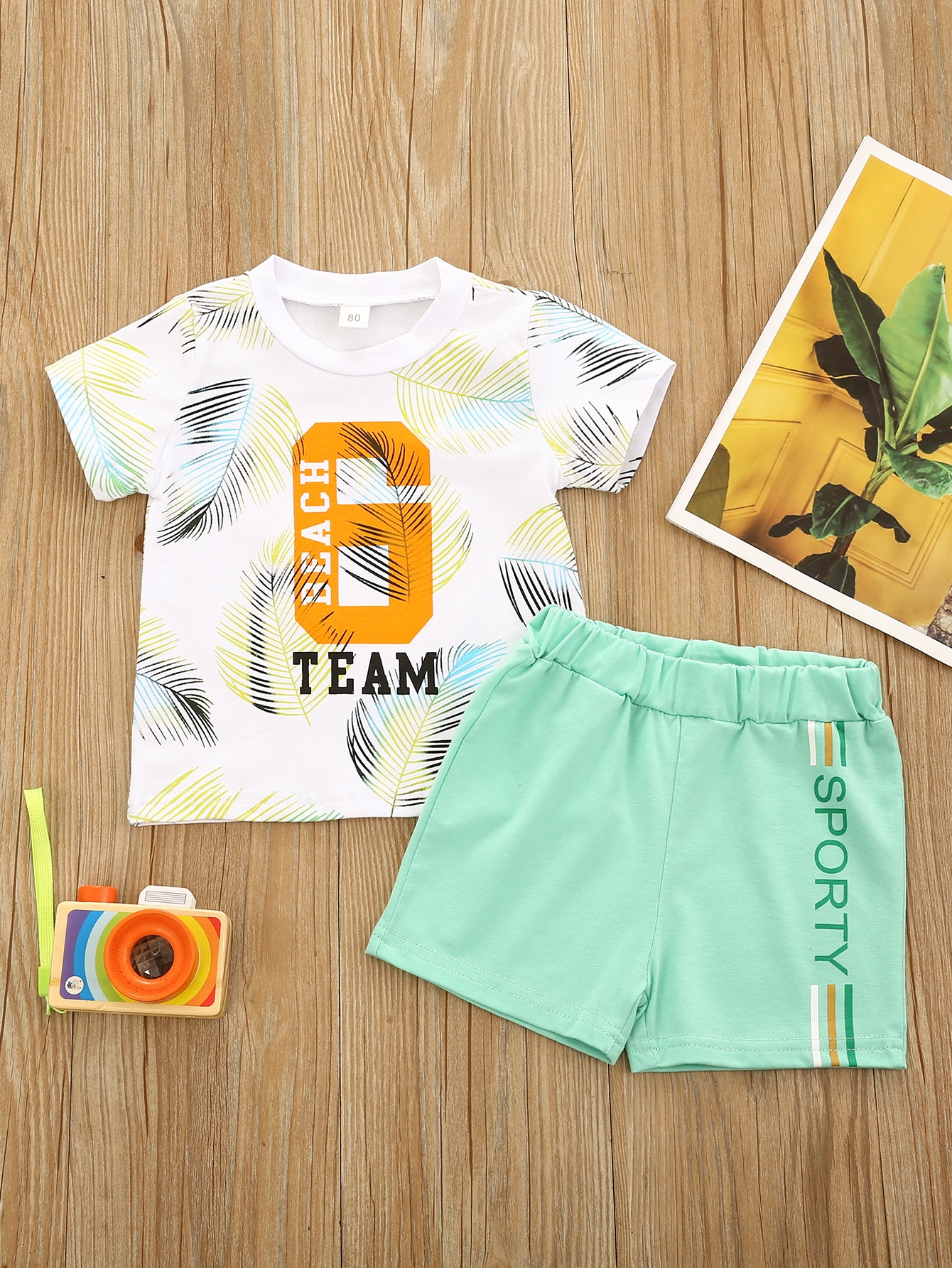 Baby Boy Tropical Print Tee With Track Shorts