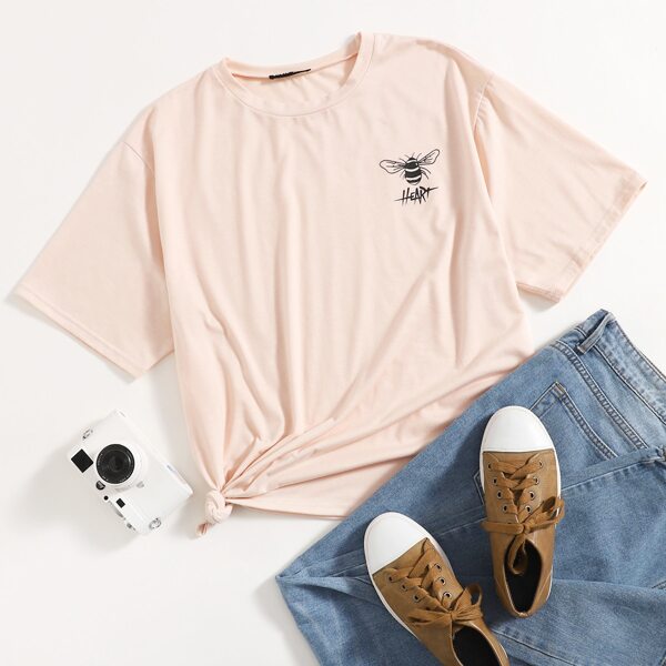 Длинная футболка с текстовым и животным принтом, Мягко нежний розовый 
Длинная футболка с текстовым и животным принтом, Мягко нежний розовый