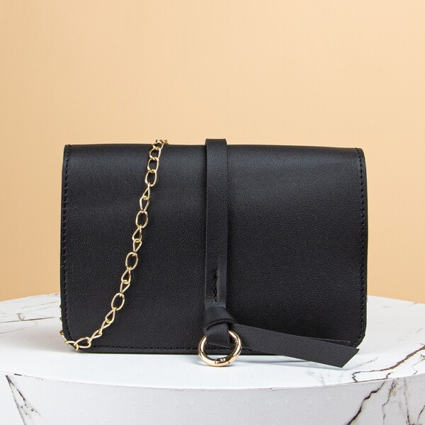 Minimalist Chain Crossbody Bag, Black