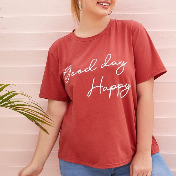Plus Slogan Graphic Tee, Red