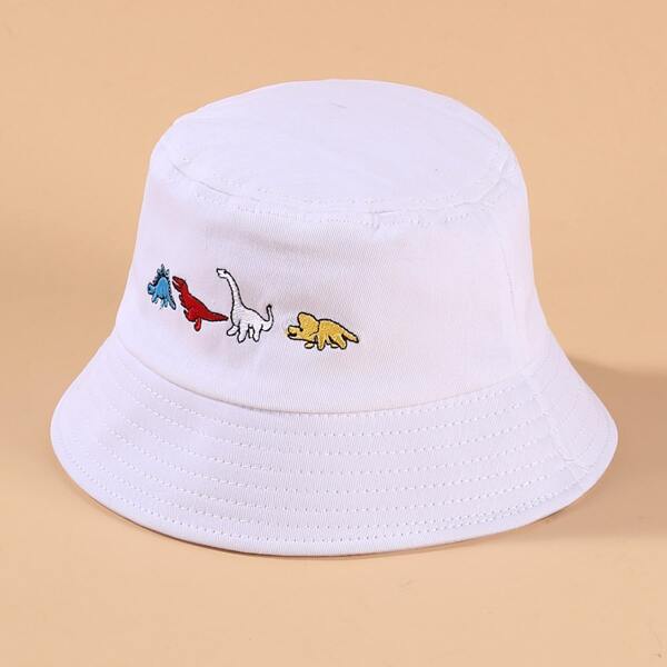 Kids Embroidery Bucket Hat, White
