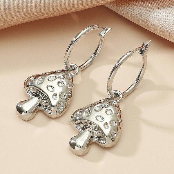 Mushroom Decor Drop Earrings, Silver